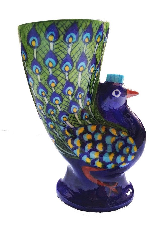 Shiv Kripa Blue Pottery Ceramic Flower Vase (7 INCH, Blue) - Image 1